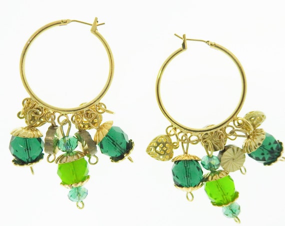 Kelly green hoop EARRINGS with charm
