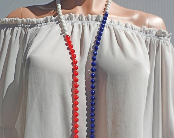 Red white and blue beaded American flag necklace