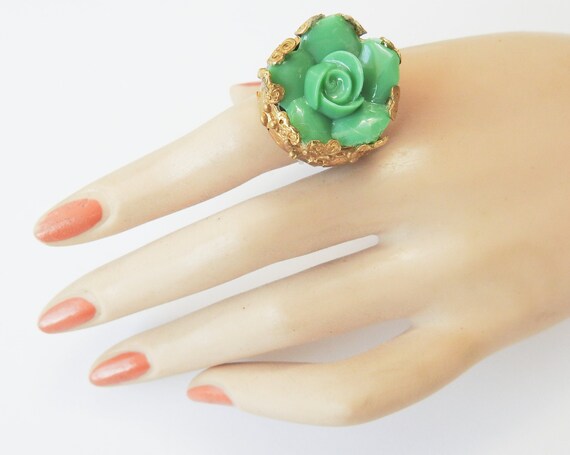 Boho ring with green flower
