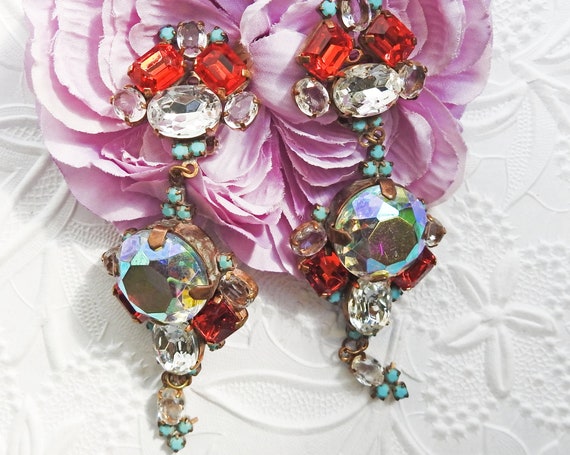 Vintage aurora borealis crystal earrings clip