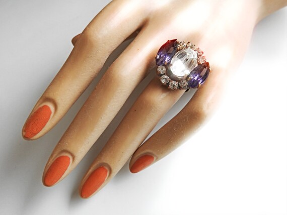 White and purple crystal ring
