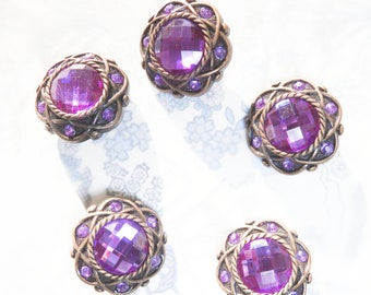 Fancy purple rhinestone buttons design, for sewing, round shaped, with a shank. Good to sew on dresses, coat, kurta, ladies suits, sherwani