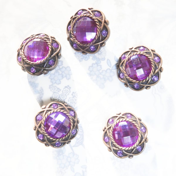 Fancy purple rhinestone buttons design, for sewing, round shaped, with a shank. Good to sew on dresses, coat, kurta, ladies suits, sherwani