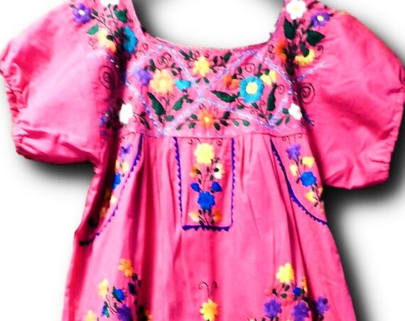 Long hippie boho Mexican embroidered dress