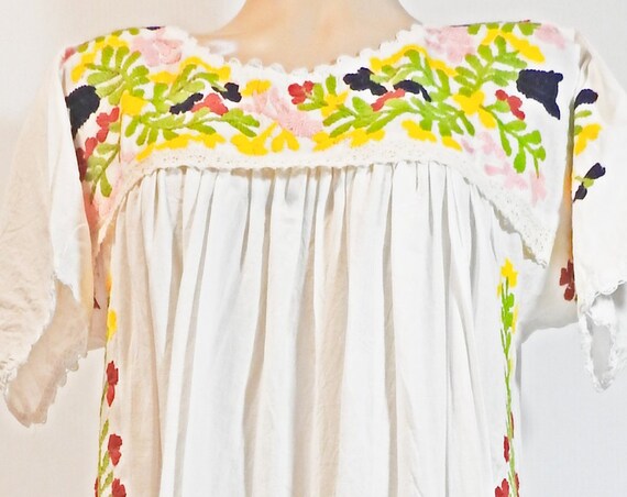 Long white boho embroidered dress