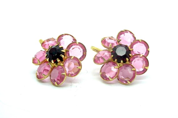 Cute CLIP ON EARRINGS for women , floral with a nice pink color