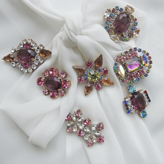 Purple vintage glass buttons, rhinestone Czech glass buttons for women, unique gift for her, Antique buttons, statement jewelry making