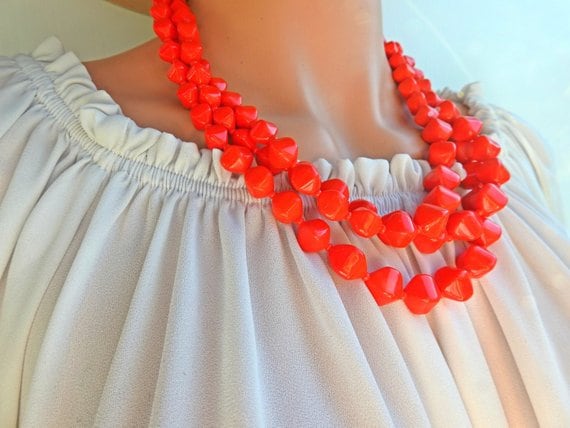 Red layered necklace for women