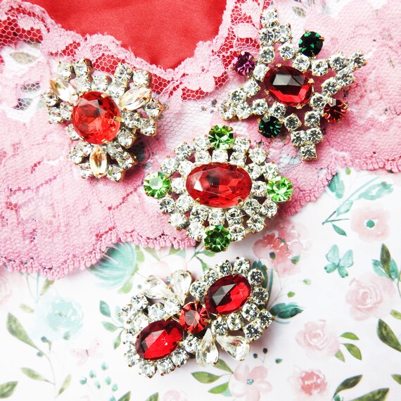 Red Czech rhinestone buttons