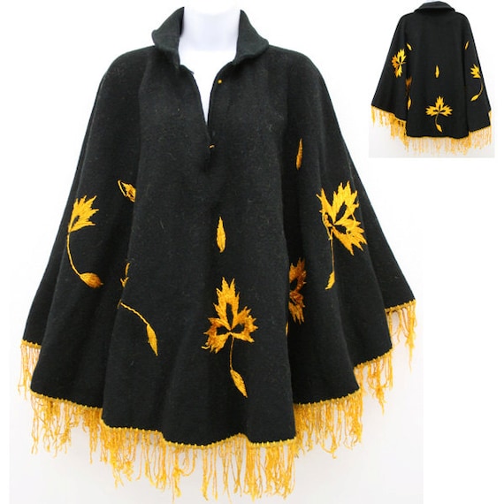 Boho style winter poncho cape