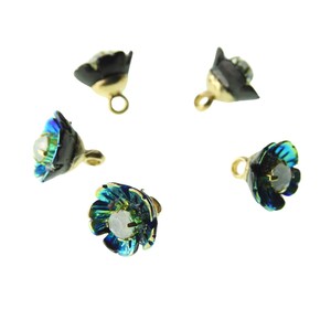 Small blue fancy flower-shaped buttons for sewing and crafts. 10 mm, lot of 5, with a shank. Neckline, purse, or Hat embellishment ideas image 4