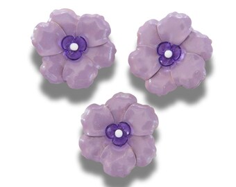 Set of 3 large purple flower buttons for decorating, crafting or sewing. For unique, embellished decorative projects. 35 mm, Fast shipping