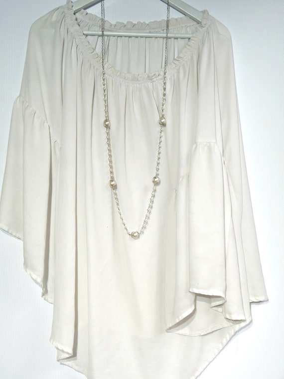 White faux pearl long necklace