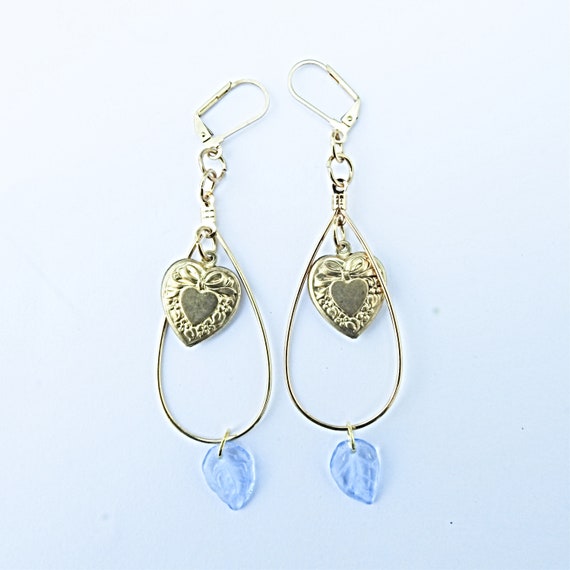Delicate long heart earrings