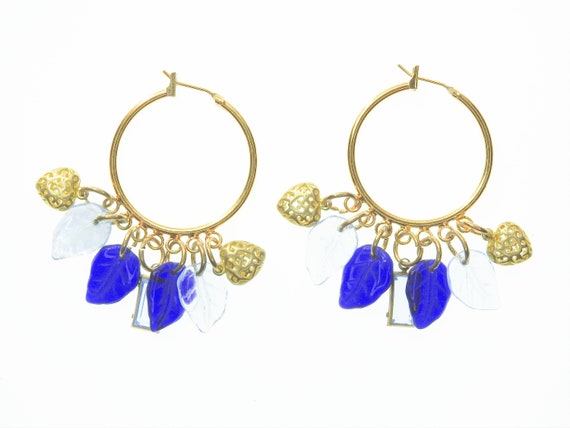 Blue large hoop earrings with charm