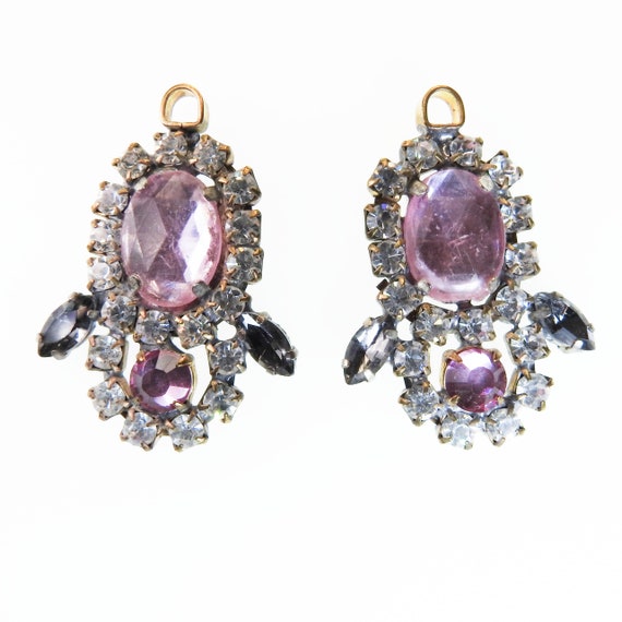 Earring pendant components for jewelry making made from pink glass and metal, Set of 2 unique vintage look drop earrings findings to hang to