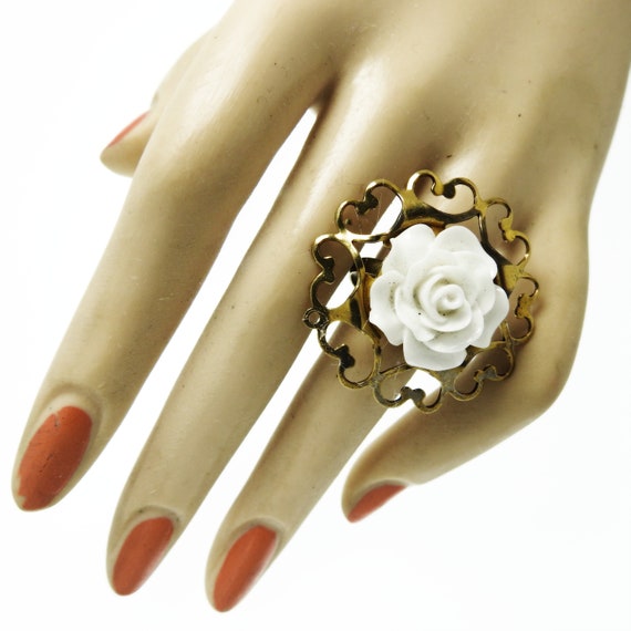 Filigree ring flower small cute gift rings for women adjustable jewelry her womens handmade jewellery dainty white gifts