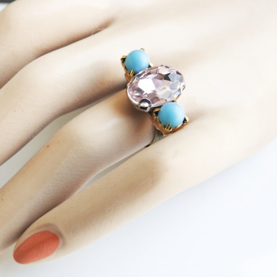 Handmade pink and blue fashion ring size 8