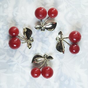 Cute Ruby Red Cherry Fruit Charms, for Necklaces, Bracelets, earrings, and more. Decorative elements for jewelry making - Set of 4, 30mm