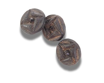 Black antique glass buttons with a shank, set of 3 -. Authentic old glass embellishments for your vintage button collection or retro sewing