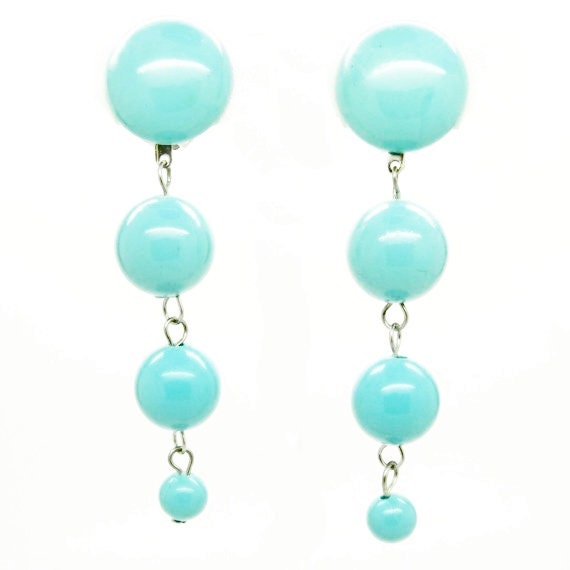 Long blue plastic clip on earrings vintage jewelry.