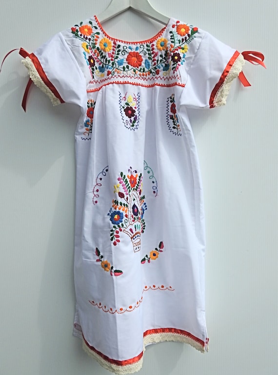 Embroidered Mexican dress for girl Mexican fiesta party size 8 boho child dress fiesta mexican girls little girl boho embroidery