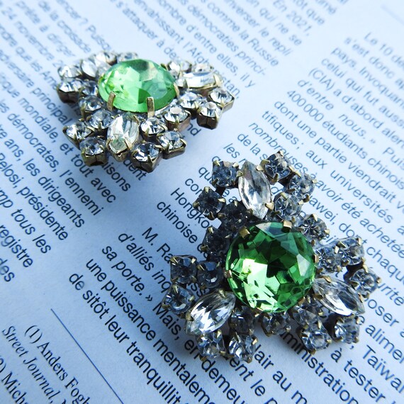 Extra large glass buttons embellishments for sewing dress, dressy jewelry making maker gift, big decorative green white crystal button