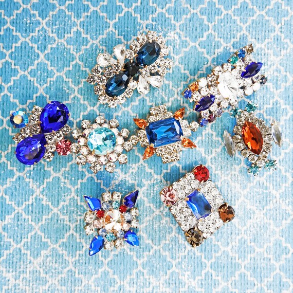 Blue big rhinestone buttons