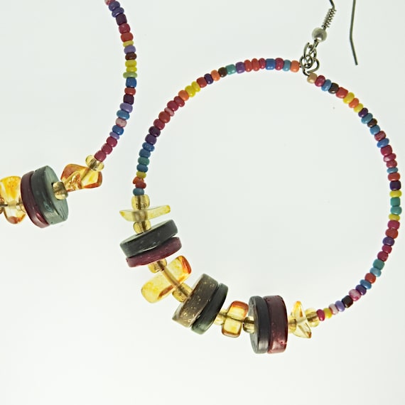 Boho-chic style large hoop earrings beaded