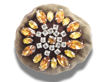 Vintage Statement Brooch – Lightweight Handmade Pin with Brown Rhinestones, Perfect for Coats, Hats, Purses & Gifts for Her -  Fast Shipping