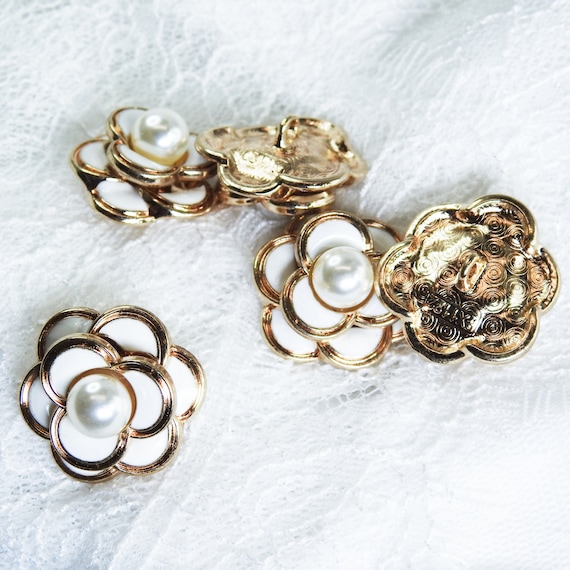 6 Pieces Pearl Flower Clothing Buttons Diamond Metal Buttons Women
