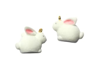 Cottontail Bunny Rabbit Charms (Set of 2) - 20mm White Pendant for Jewelry Making and Crafts. For creating personalized gifts or decorations