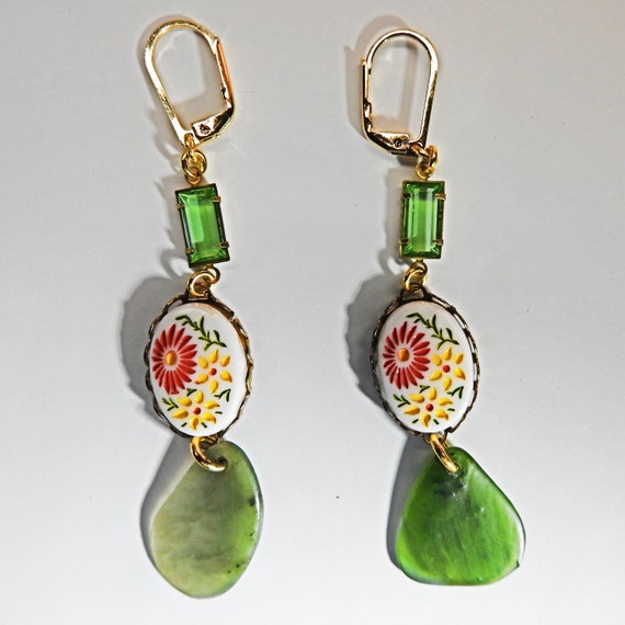 Olive green drop earring