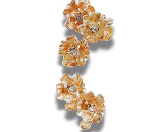 Set of 5 Shiny Gold Buttons with Faux Diamond Center – 20 x 22 mm  -  Great for, sewing, fashion design, hair accessories, or making jewelry