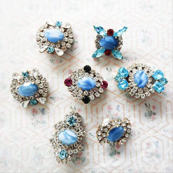 Blue glass buttons jeweled