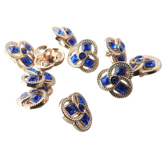 Blue Rhinestone Buttons With Shank. 13 Mm. for Sewing on a Headband, a  Dress, a Blouse, Shirt or Bling Accessories. 10 Small Crystal Buttons 