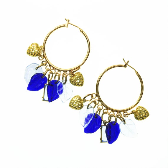 Blue hoop earrings with charms