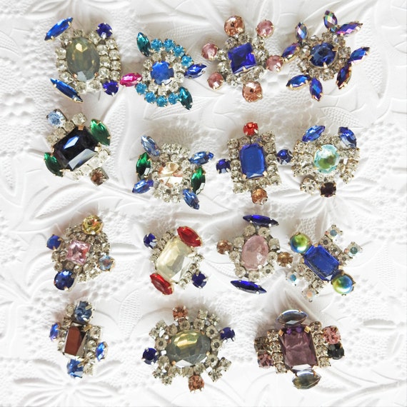 Czech glass buttons for jewellery making, for evening wear, iridescent vintage, antique czech glass gift for seamstress blue rhinestone