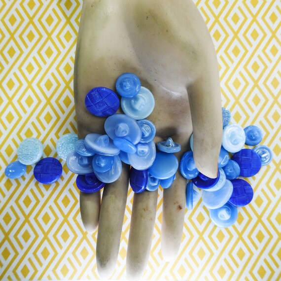 vintage glass blue sewing buttons