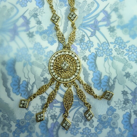 Vintage long gold pendant necklace