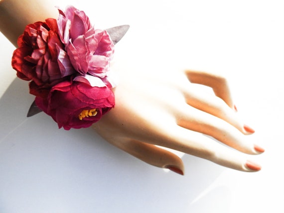 Purple-Red wrist corsage