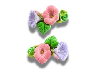 Set of 2 Fancy Flower Buttons – Morning Glory Design, 30 x 20 mm, eye-catching - for jewelry making, clothing embellishments or crafting