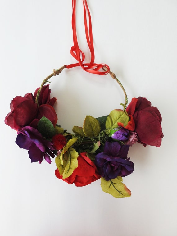 Boho flower crown with red roses