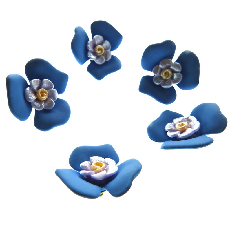 Decorative blue floral buttons, for sewing, crafts, and jewelry making. Lot of 3, 1 inch, 25 mm. To sew on fancy hats, shirts, bracelets image 1