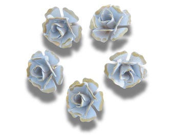 Set of 5 rose-shaped buttons, light blue. For sewing, crafts, home decoration, jewelry making. With a shank back for easy attachment, 10 mm