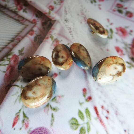 Virgin Mary shank buttons, oval, with Madonna face on them for religious jewelry making, Spiritual Catholic Christmas gifts | lot of 6