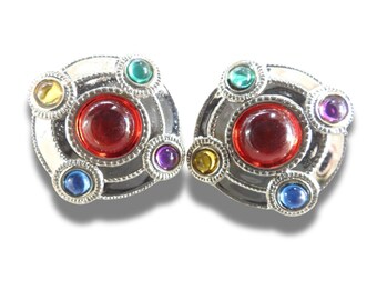 2 Vintage Large Rhinestone Buttons, 25mm – Colorful, bling, sparkly and with a shank – 1980s-1990s era - for Cardigans, Coats, DIY Projects