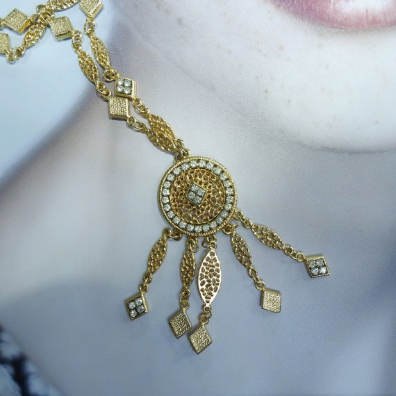 Vintage long gold pendant necklace