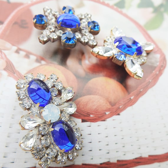 Elegant buttons, Royal blue glass buttons, sewing gifts for sewers, Dark bohemian Czech set of buttons, Shiny cabochons, jewelry lover