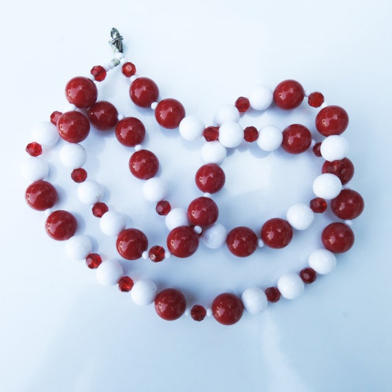 Red and white beaded necklace
